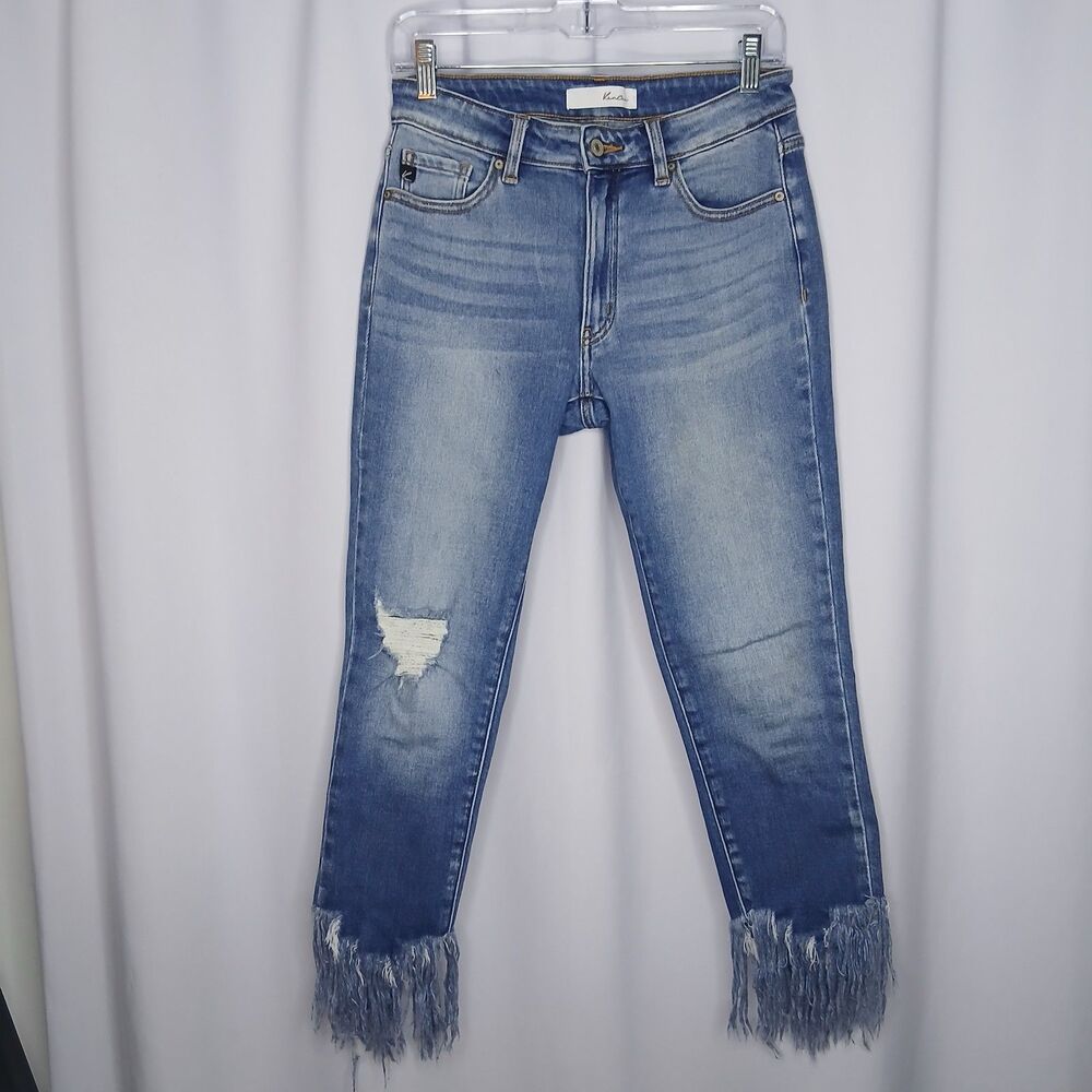Kankan Denim Capris Mid Rise Stretch Jeans Raw Distressed Pants Womens 9 / 28